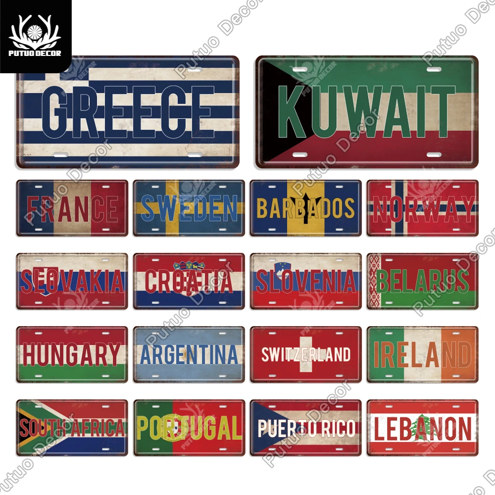 Putuo Decor National Flag Metal Sign Licenses Plate Plaque Metal Vintage for Garage Bar Pub Living Room Kitchen Wall Decoration