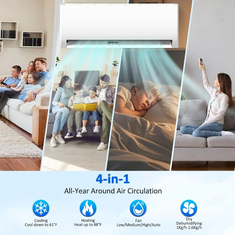 مكيف هواء وسخان هواء سبليت صغير 12000 وحدة حرارية بريطانية 19 SEER2 115 فولت عاكس موفر للطاقة بدون قنوات 1 طن تبريد يصل إلى 550 متر مربع. قدم #3