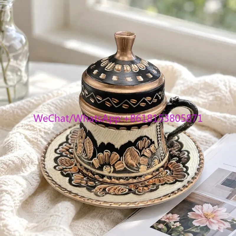 Black gold hand-carved painted copper coffee cup, special teacup, advanced European style