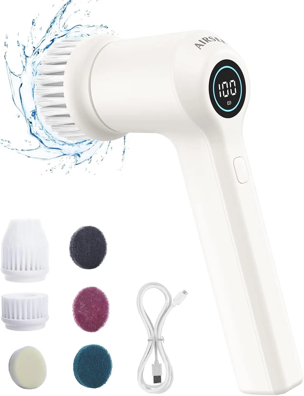 

Electric Spin Scrubber, CordlPower Rotating Brush, 2 Speeds, 6 Replaceable Brush Heads, Handheld