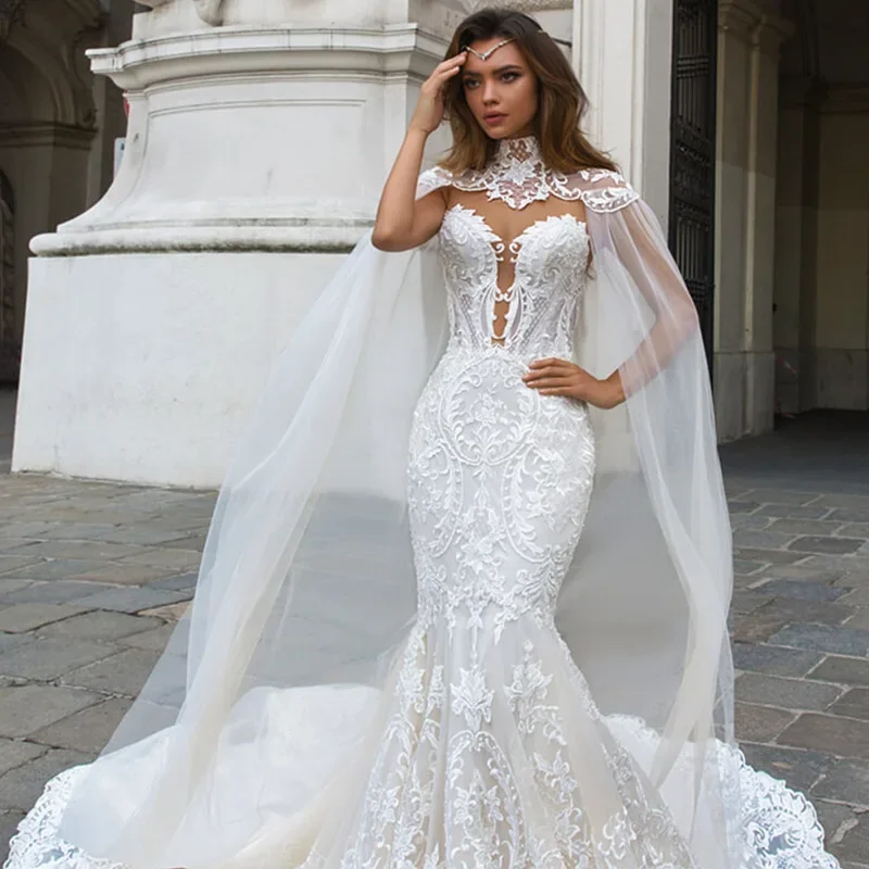 customized Exquisite Sweetheart Lace Mermaid Wedding Dresses Luxury Applique Button Court Train Bridal Gowns Vestido De Noiva