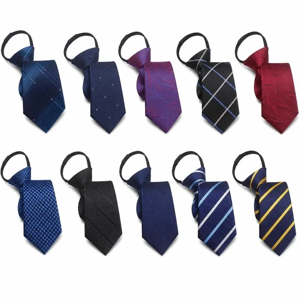 No-Tie Easy Zipper Tie 7cm Width Multi-Color Pre-Tied Zipper Necktie Plaid with Elastic Band Easy Pull Lazy Tie Formal Office