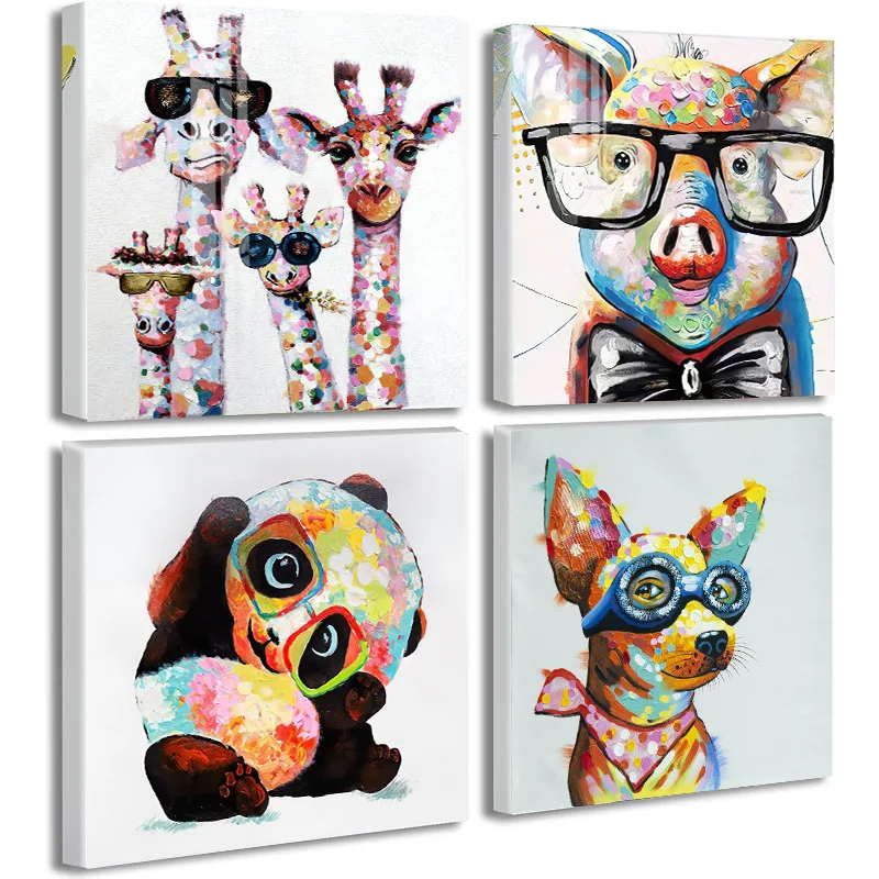 Modern simple cartoon animal canvas painting children's room decorative painting bedroom bedside painting apartment mural