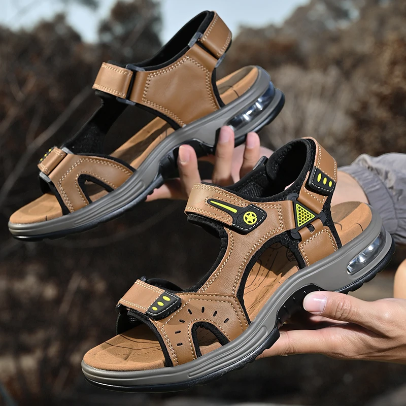 

Мужские летние дышащие сандалии с перфорацией, уличные пляжные туфли с закрытым носком, повседневные нескользящие шлепанцы для вождения