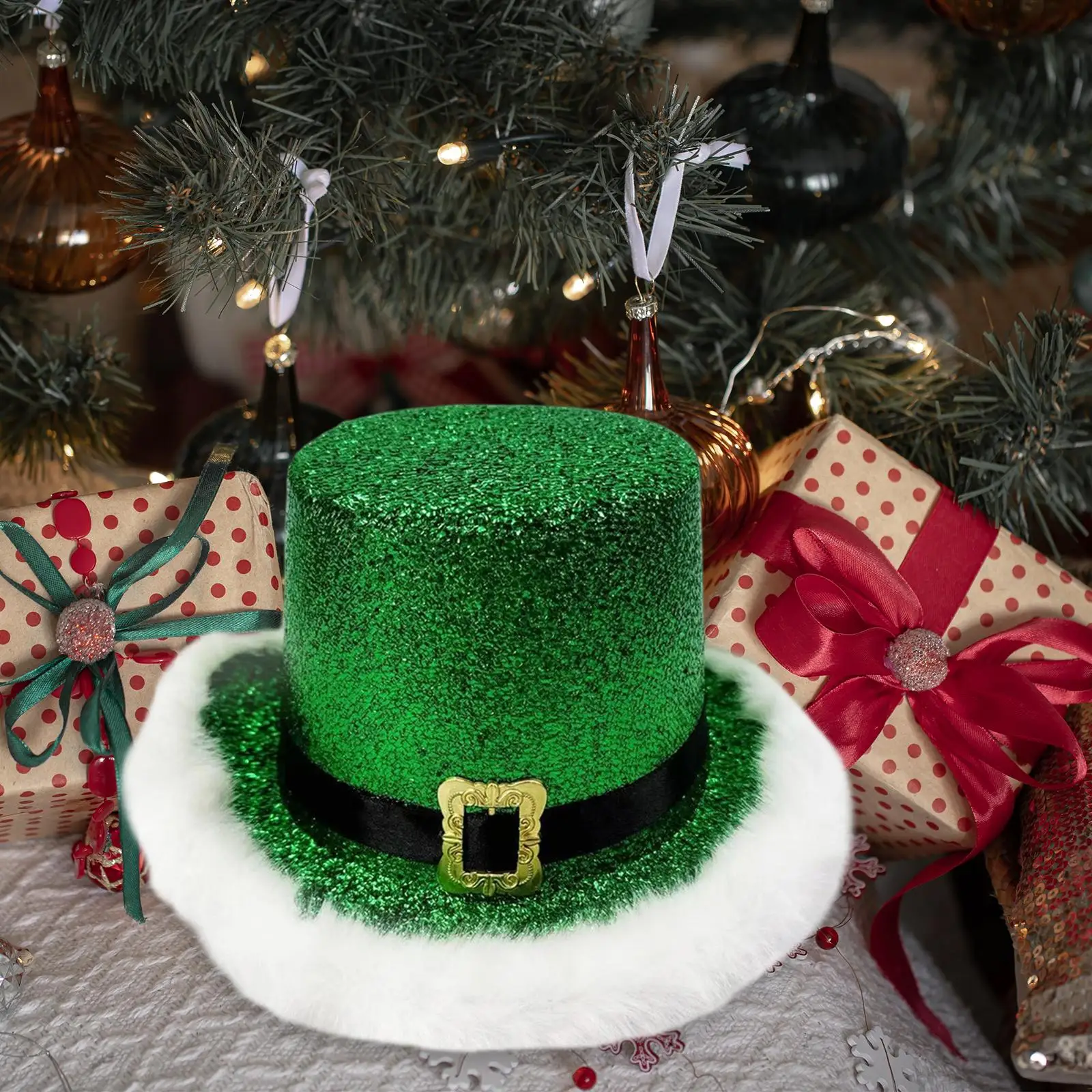 クリスマスシルクハット ブラックバンド装飾付き 男女兼用 サンタ帽子 クリスマスコスチューム ヘッドウェア クリスマス帽子 ホリデードレスアップ用