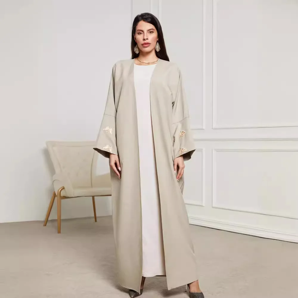 

Women's New Muslim Long Robe 2024 Fashion Embroidery Butterfly Elegant Cardigan Long Dress Casual Comfort Bat Sleep Dress