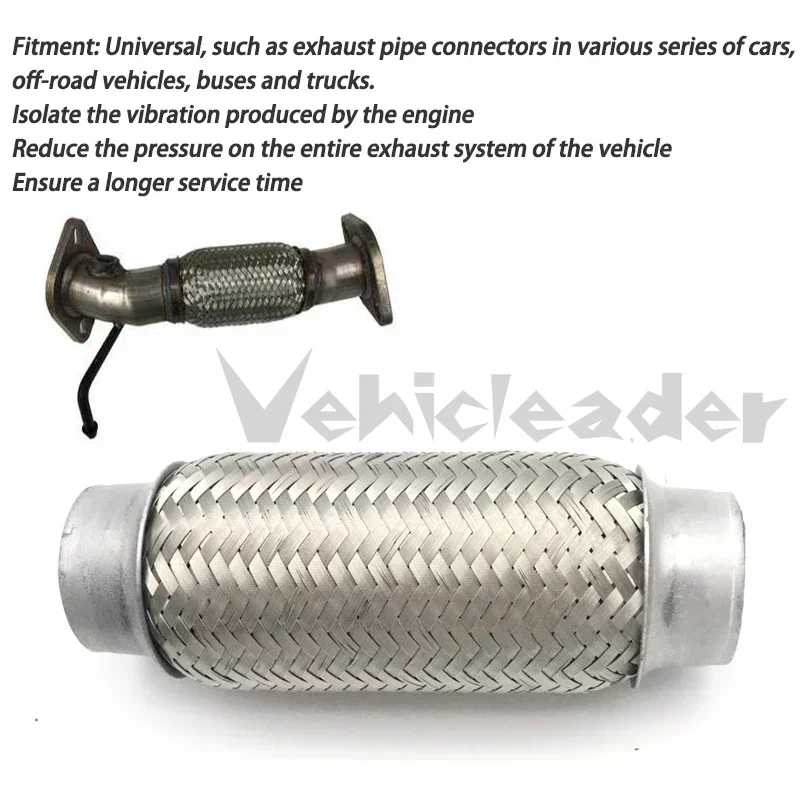 

ID 38/51mm Universal Car Exhaust Tube Telescopic Flexible Connection Braid Bellows Stainless Steel Muffler Pipe Connector Welded