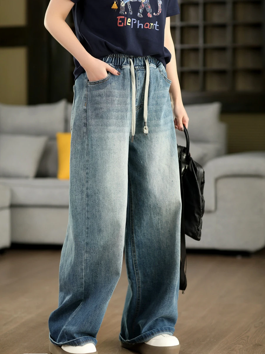 

Женские джинсы прямого кроя в стиле ретро с поясом, эластичной талией, утягивающие, повседневные, длинные брюки для сада и отдыха