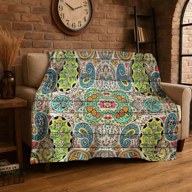Bohemia Mandala Datura Yoga Flower Flannel Blanket Soft Throw Blanket for Bedroom Living Room Bed Travel Camping Picnic Nap Gift