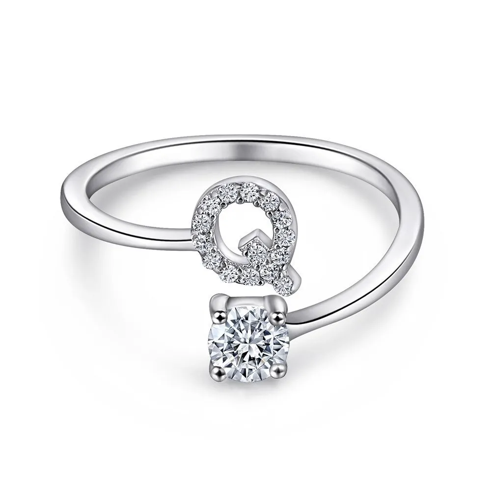 Women's Adjustable Initial Ring with Cubic Zirconia, Stackable Gift