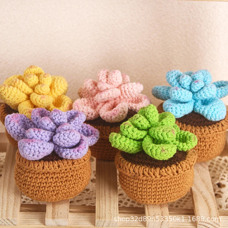 Hand-Knitted Cactus Potted Plant Homemade Crochet Finished Hand Woven Succulent Plants Flower Table Desktop Home New Year Decor