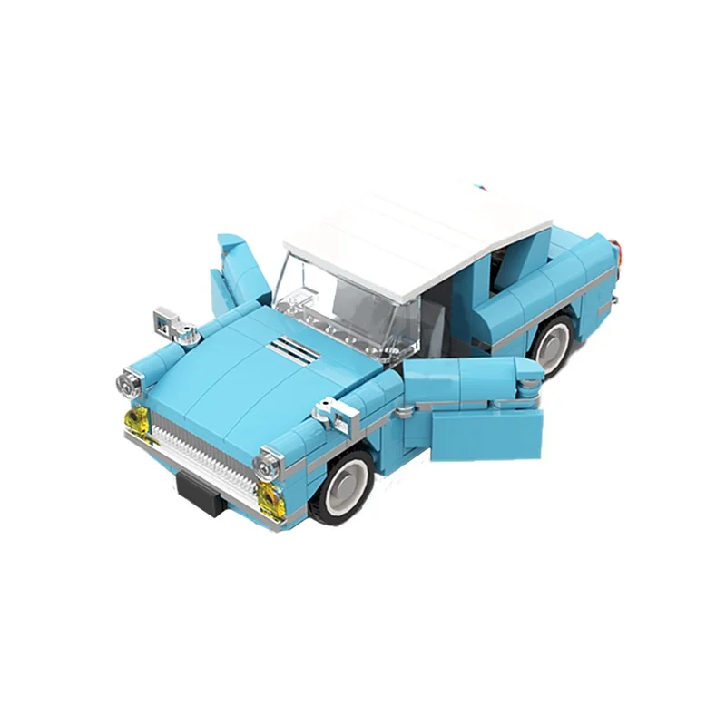 مجموعة قوالب بناء نموذج Flying Ford Anglia من MOC Weasley ، لعبة الطوب لتجميع السيارات الطائرة الزرقاء ، زينة هدايا تعليمية ترفيهية