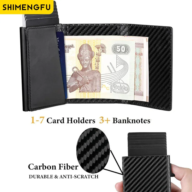 Slim RFID Smart Wallet for Men And Women Minimalist Metal Credit Card Holder Pop-Up Black Purse Small Size