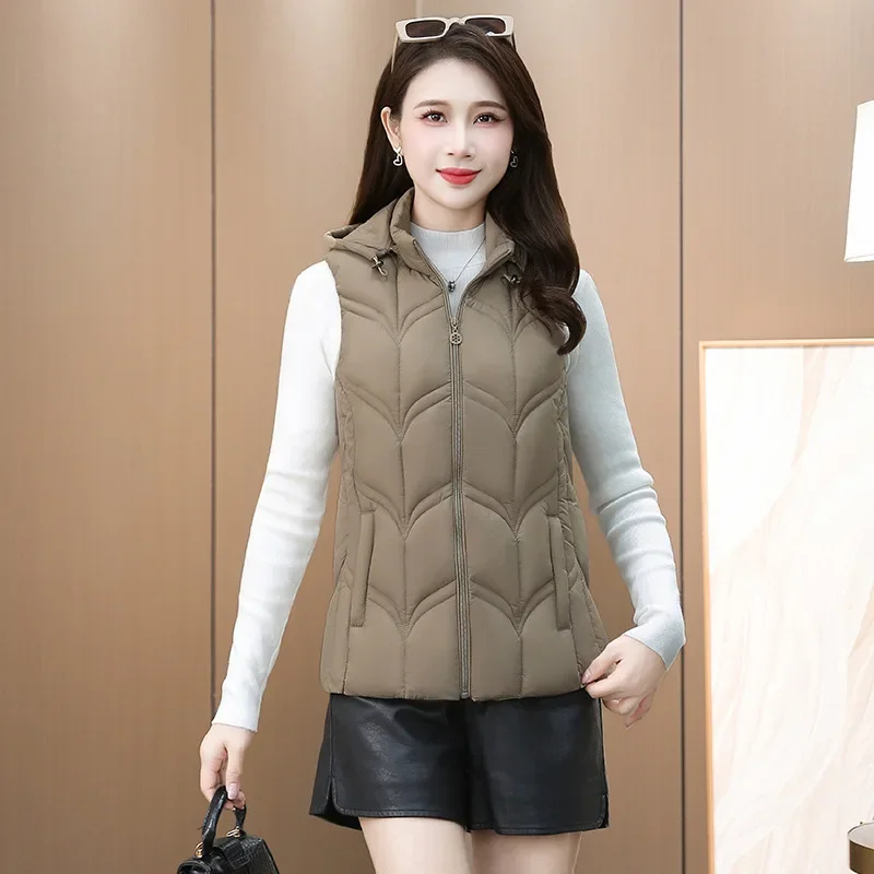 

Autumn and Winter Cotton Vest Women's Short Style Slim Fit Coats Hooded Lightweight Cotton Camisole Korean Version Jacket Trend
