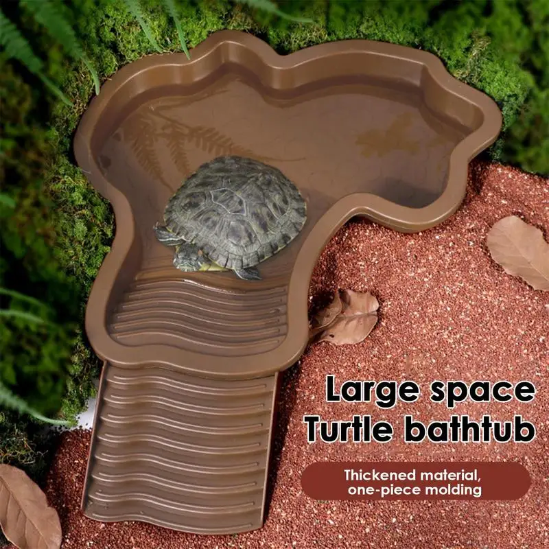 Schildkröten-Lebensmittelschale aus Kunststoff für Schildkröten und Wassernapf, Schildkröten-Lebensmittelzubehör mit rutschfester Rampe, Schildkröten-Reptilien-Badebecken
