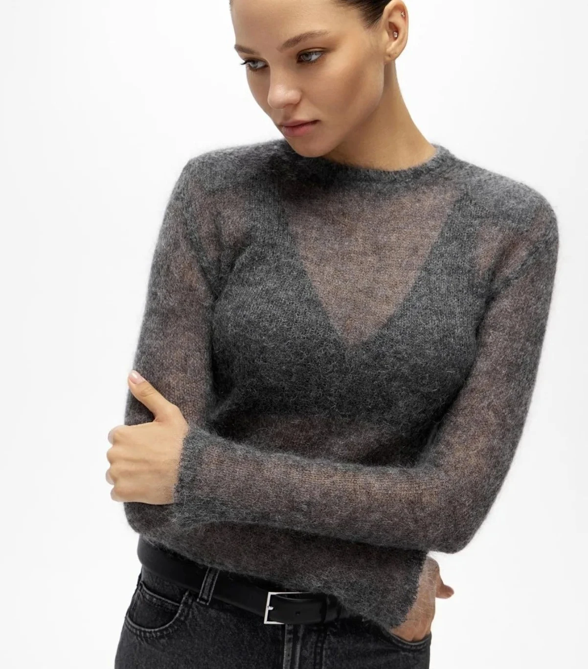 

Autumn Winter Female Sweater Perspective Knitwear Pullover For Women Elegant Soft O Neck Long Sleeve High Street Outwear