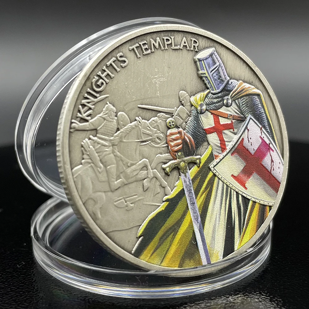Knights Templar Challenge Coin Holy Shield Crusader Medal Medieval European Knight Warriors Badge Collection Souvenir