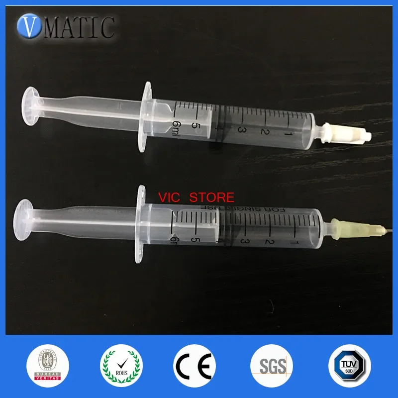 Free Shipping Non Sterilized 6cc/ml Plastic Syringe + Dispensing Needle + Syringe Cap/Stopper X 2 Pcs