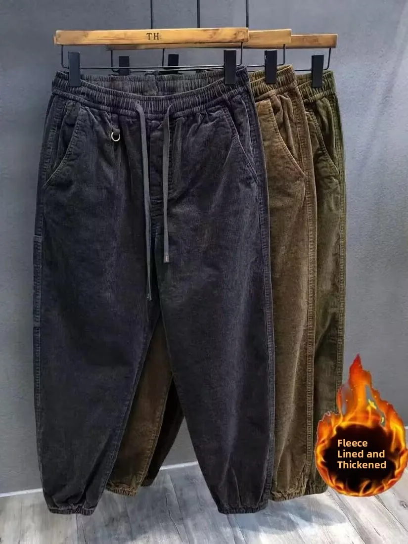 Вельветовые мужские повседневные брюки Harajuku Sle Thiened Fce, осенне-зимние свободные брюки для рабочей одежды, молодежные брюки для активного отдыха