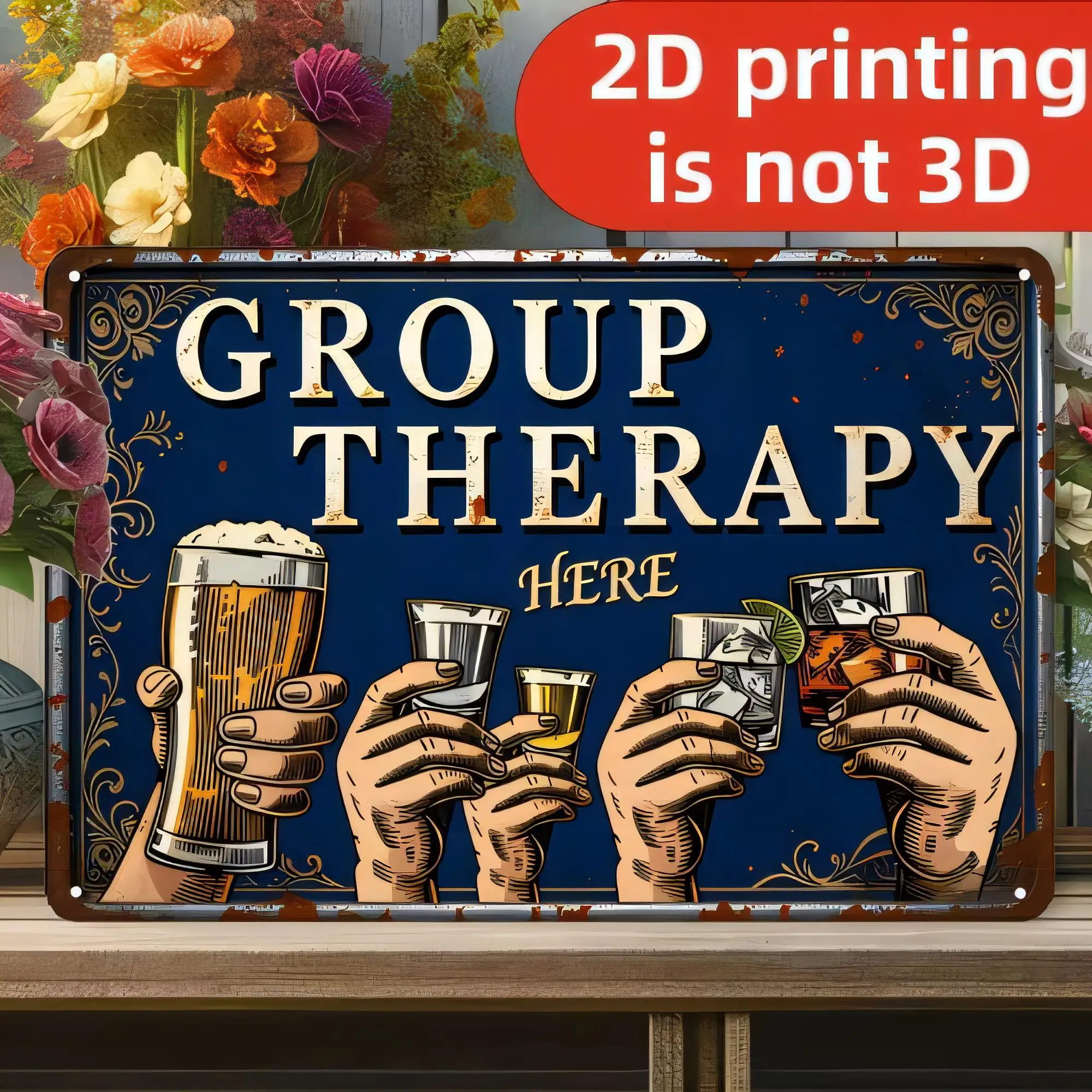 Tin Sign Group Therapy Here Vintage Retro Alcohol Drinks Party Poster Metal Plaque Wall Decor for Bar Pub Man Cave Humor 2D Prin
