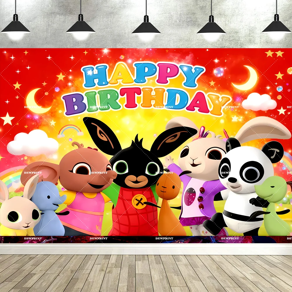 Cartoon B-Bing Bunny achtergronddecoratie met konijn, dieren-thema, kinderfeestdecoratie en banner, rekwisieten voor fotostudio's.