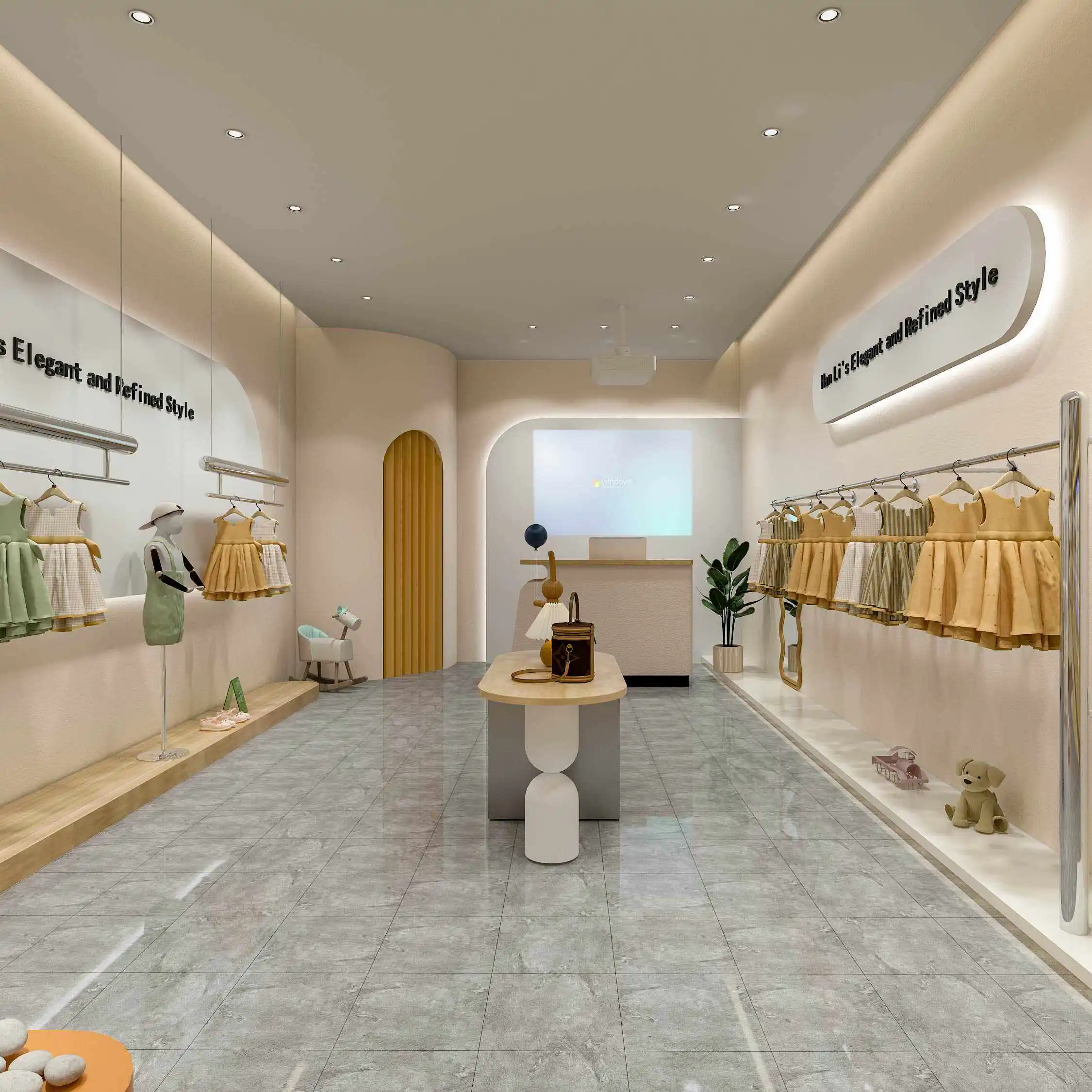 Stainless steel gold wall special rack brick and mortar store design creative floor display stand children's clothing store
