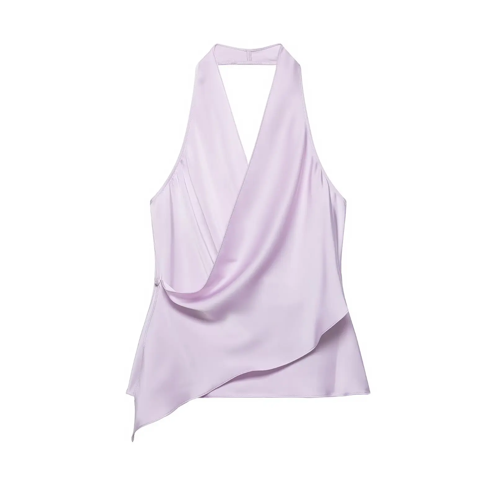 HH Damen Sommer Satin Neckholder-Top Damen Wickel-Bluse mit V-Ausschnitt und Rückenbindung Asymmetrische Bluse Niedliche Alltags- Urlaubs- und Geschäftskleidung – Detail 36