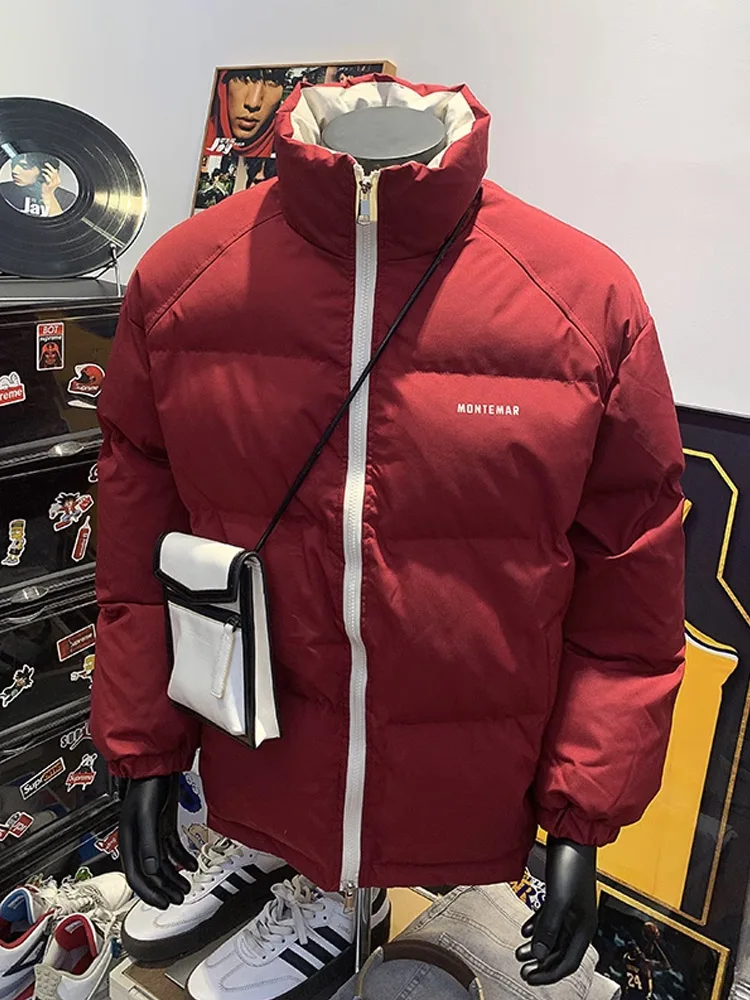 

Ankela Thickened Red down Cotton Jacket Men's Winter Coat Stand Collar Cleanfit Short American Style Cotton Outerwear