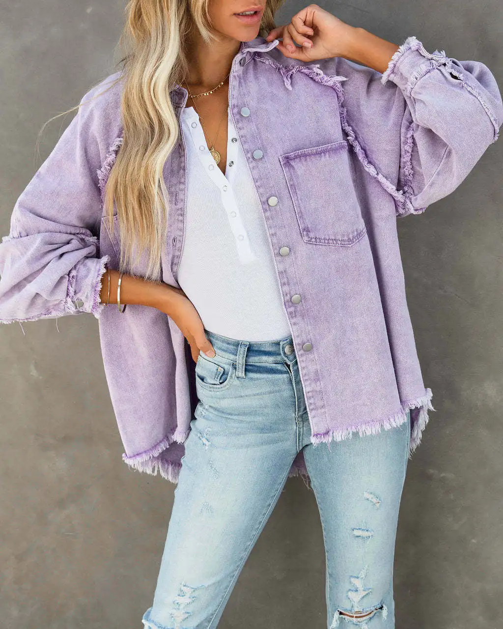 Women's New Fall/winter Fashion Street Hipster Denim Jacket, Washed Loose Rough Selvedge Solid Color Denim Jacket for Women Y2k