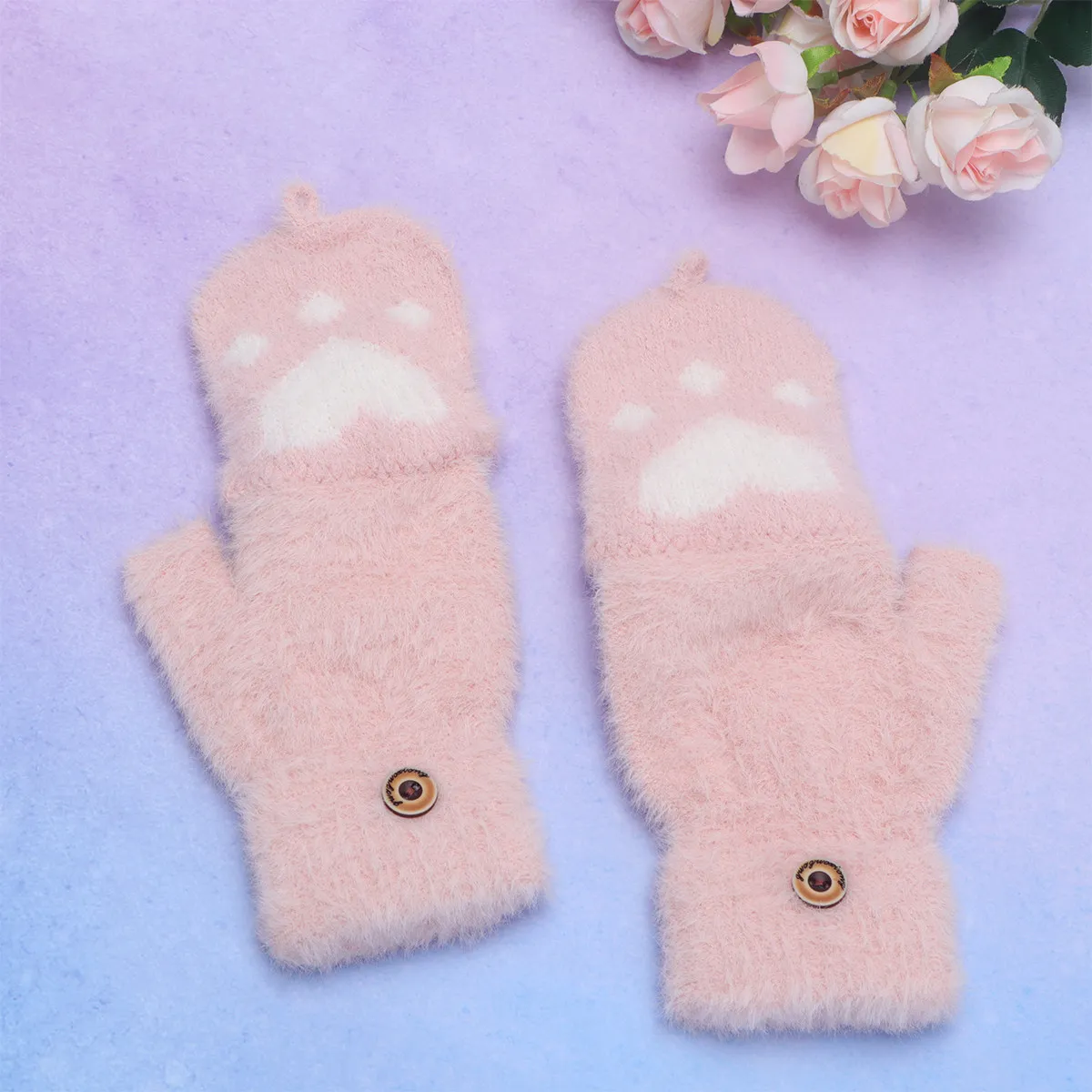 

1Pair Kids Winter Warm Gloves Thick Fleece Lined Thermal Hand Protector for Cold Weather Outdoor Play Cute Antler Design Khaki