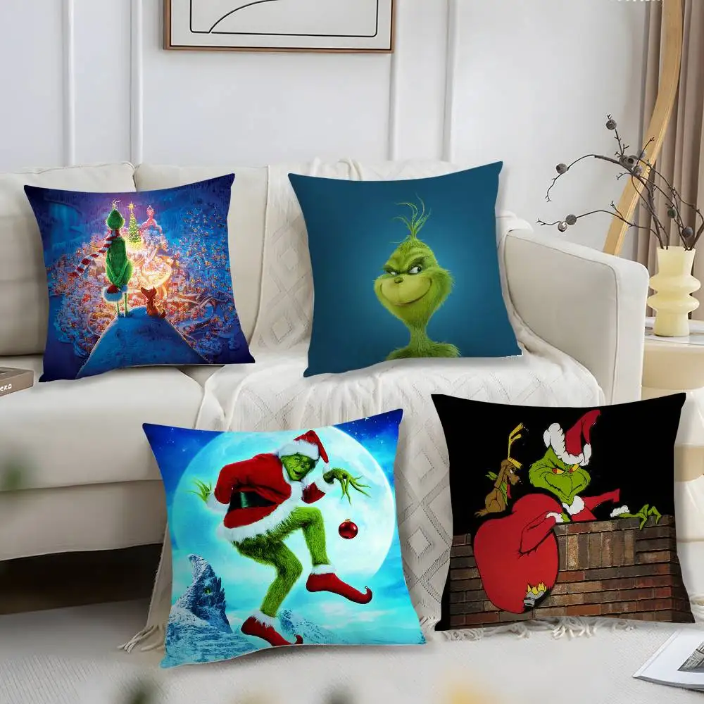 Cartoon grünes Monster Kissenbezug, kurzer Plüschdruck, Kissenbezug, quadratisch, Dekokissenbezüge, Sofa, Heimdekoration