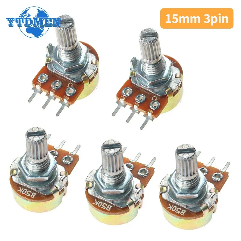 5PCS WH148 3Pin 15mm Linear Potentiometer 5K 1K 2K 10K 20K 50K 100K 250K 1M Potentiometers Resistor Kit with Nuts and Washers