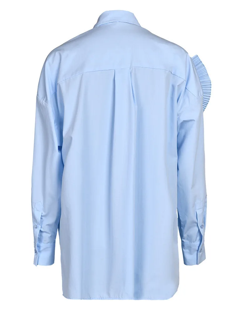 ZMEENNA Camicia abbottonata oversize da donna con design unico sulla spalla con volant a pieghe Manica lunga Vestibilità ampia Elegante ed elegante ZM754