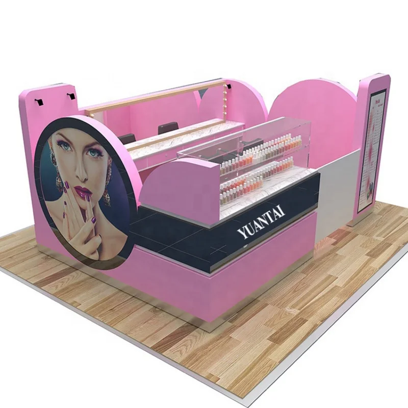 

custom.Nail salon display furniture fittings design with mirror nail bar shop interior display counter stand