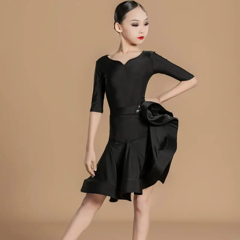 تخصيص جديد للأطفال تنورة الرقص اللاتينية فستان الأداء القياسي للفتيات اللوائح المهنية فستان المنافسة البدلة