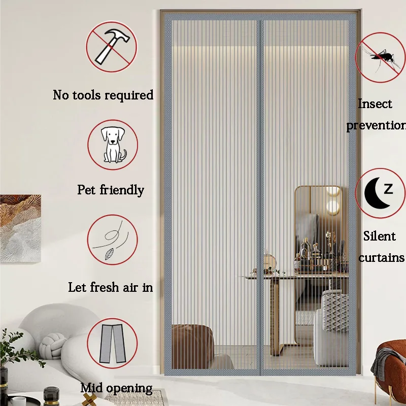 Summer mosquito and fly prevention, mosquito net, screen window, magnetic door curtain, self suction, no punching required