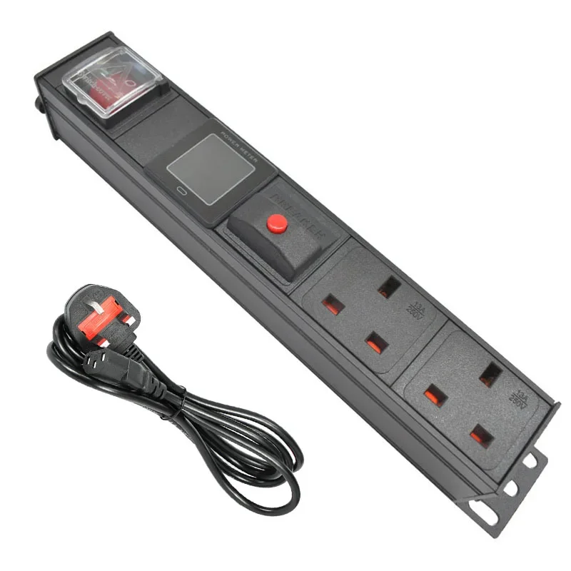 

PDU Power Strip Network Cabinet Rack UK 3 PIN Adapter output 2 Way socket and 13A 3500W overload protection IEC-320 C14 port