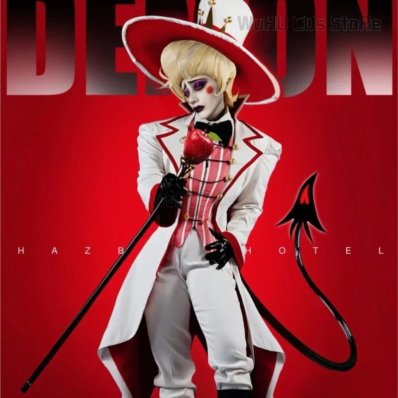 Hazbin Lucifer Cosplay Anime Hotel Morningstar Cosplay Costume Wig Daddy White Suit Devil Hell Halloween Party Adult Men Costume