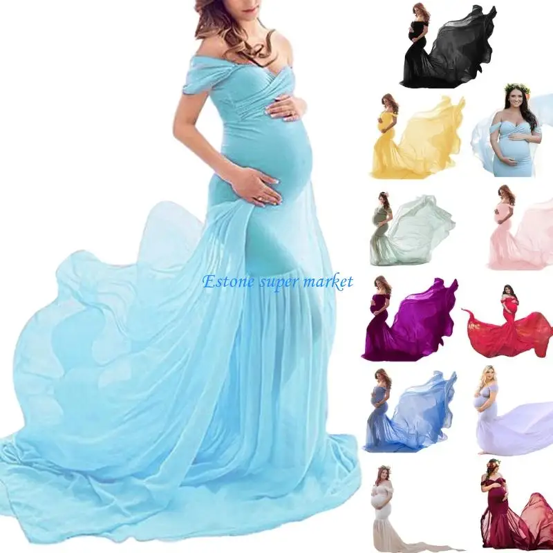 

090B Stylish Maternity Dress for Photography Feature Flattering High Waist Cut and Smooth Line Perfect for Baby Bumps Shots