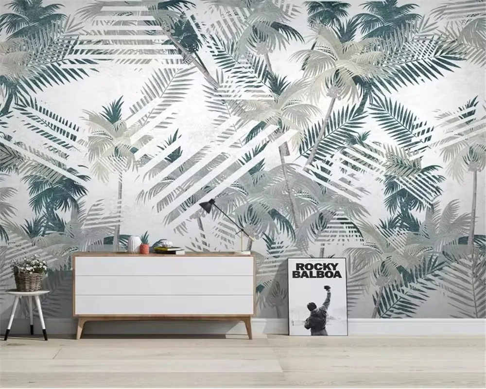 

Custom large 3d wallpaper mural Tropical plant coconut tree geometric line tv background wall painting 3d wallpaper