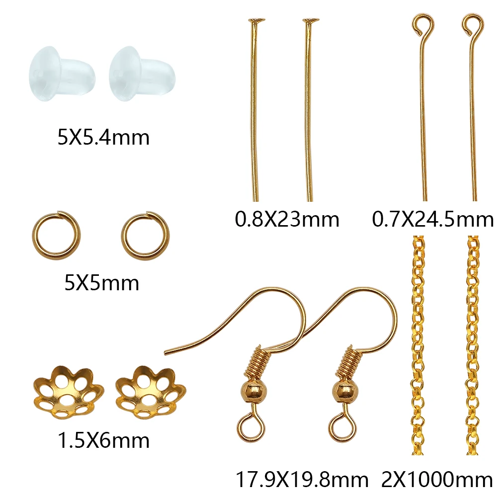Kit per la creazione di gioielli, ganci per fermagli per orecchini, tappi di perline, catena a coda di salto aperta, perno a T per accessori per la ricerca di orecchini fai da te, commercio all'ingrosso