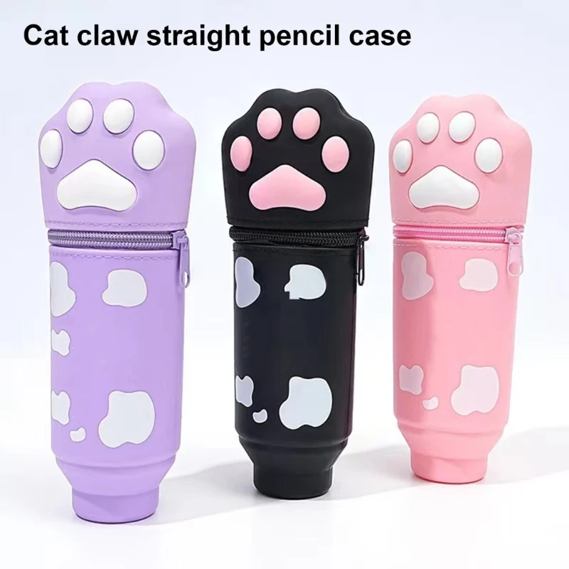 Telescoping Silicone Pen Case Pen Holder Zippered Pen Pouches for Student Kid D5QC