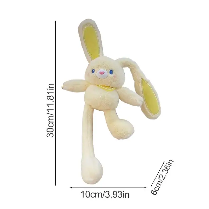 ดึงของเล่นตุ๊กตากระต่าย 11 นิ้วยืดกระต่ายจี้สลับหูและขากระต่ายจี้ Handmade นุ่มพวงกุญแจสําหรับกระเป๋าและ