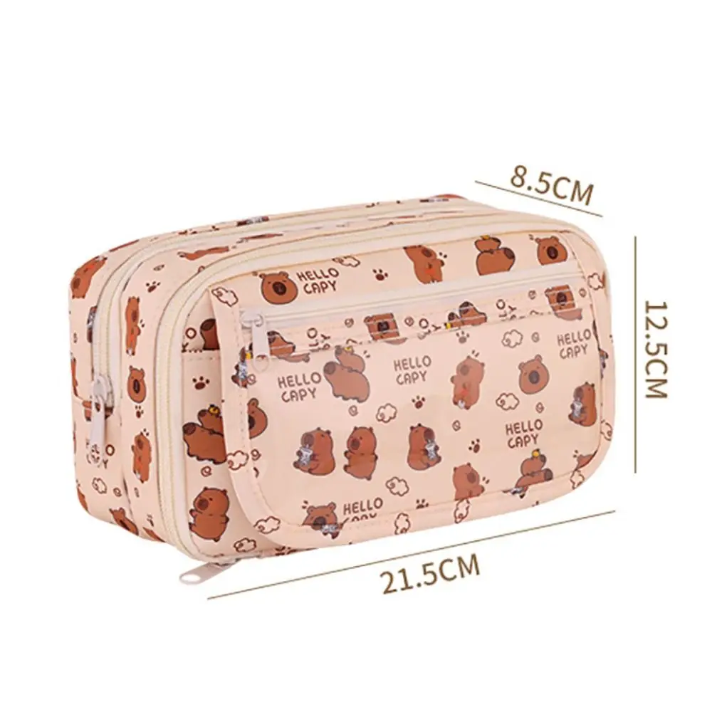 High Quality Cartoon Prints Pen Bag Capybara Large Capacity Stationery Storage Bag Dirt-proof Multi Layer Pencil Case Students