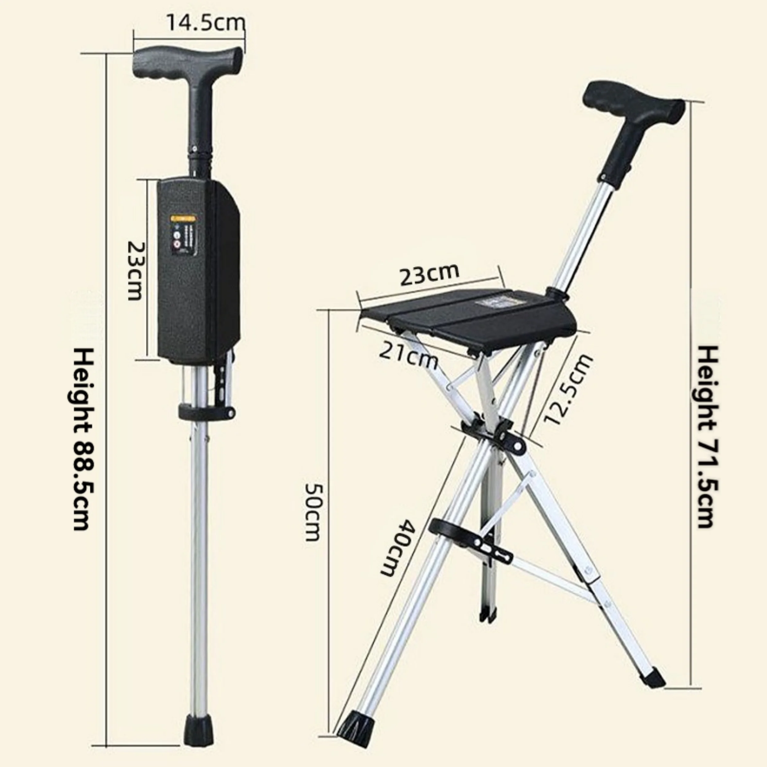 Electric Walking Stick Chair, One-Button Open Foldable Stool with Triangular Seat，100KG Capacity Aluminum Alloy Mobility Aid