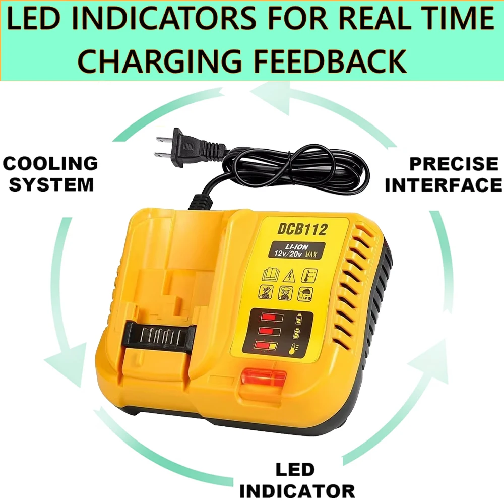 

DCB112 Battery Charger Replacement for Dewalt 12V 20V Lithium-Ion Battery DCB206 DCB205 DCB204 DCB203 DCB120