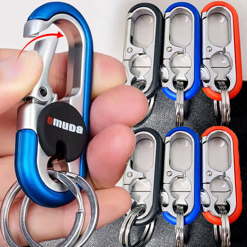 Men\'s Keychain Hook Stainless Steel Buckle Outdoor Carabiner Climbing Tool Double Ring Car Fishing Key Ring Car Accessories