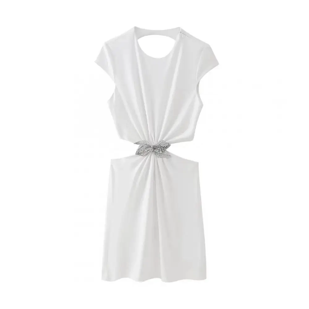 

Women Bow Knot Front A Line Sexy Party Mini Dress Elegant Round Neck Collar Formal Midi Dress A Line Open Back Clothes