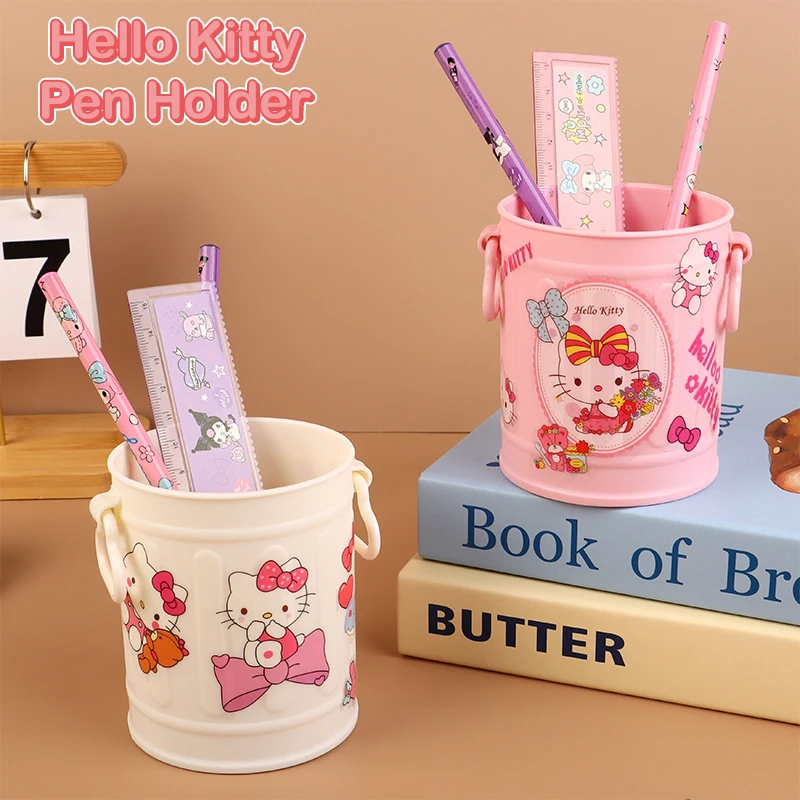 Kawaii Versatile Storage Kuromi Hello Kitty Desk Organizer Transparent Acrylic Pen Holder Makeup Brush Storage Box