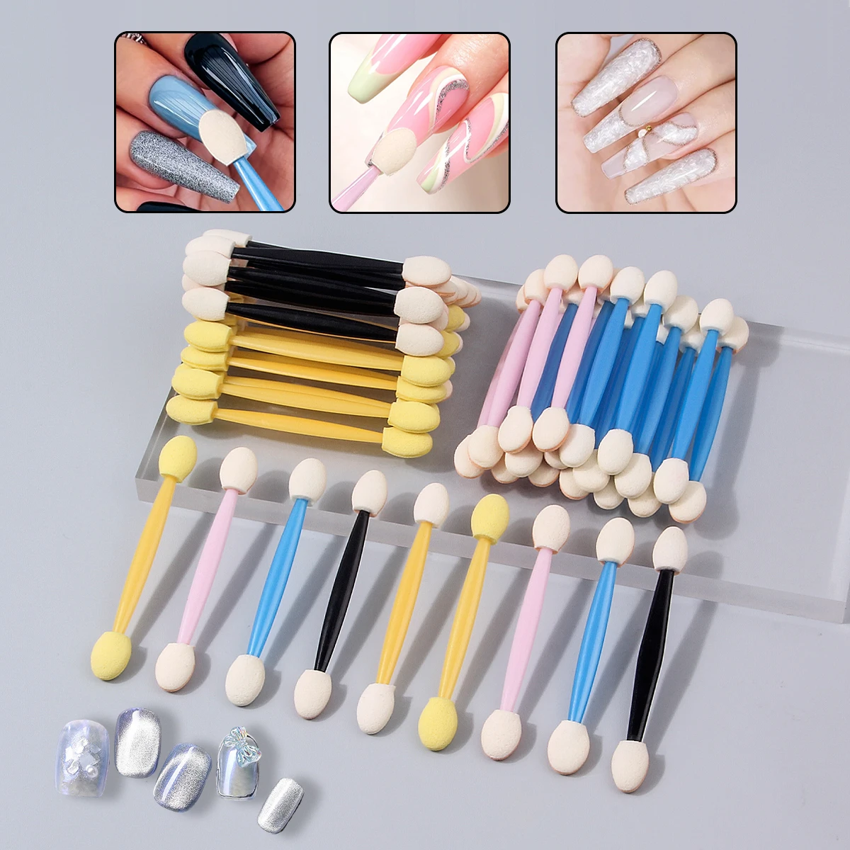 50PCS Dual-Ended ชุดแปรงอายแชโดว์,สี-TIP ฟองน้ํา Applicators สําหรับผสม/รายละเอียด, travel-Friendly เครื่องสําอางค์เครื่องมือสําหรับผู้หญิง